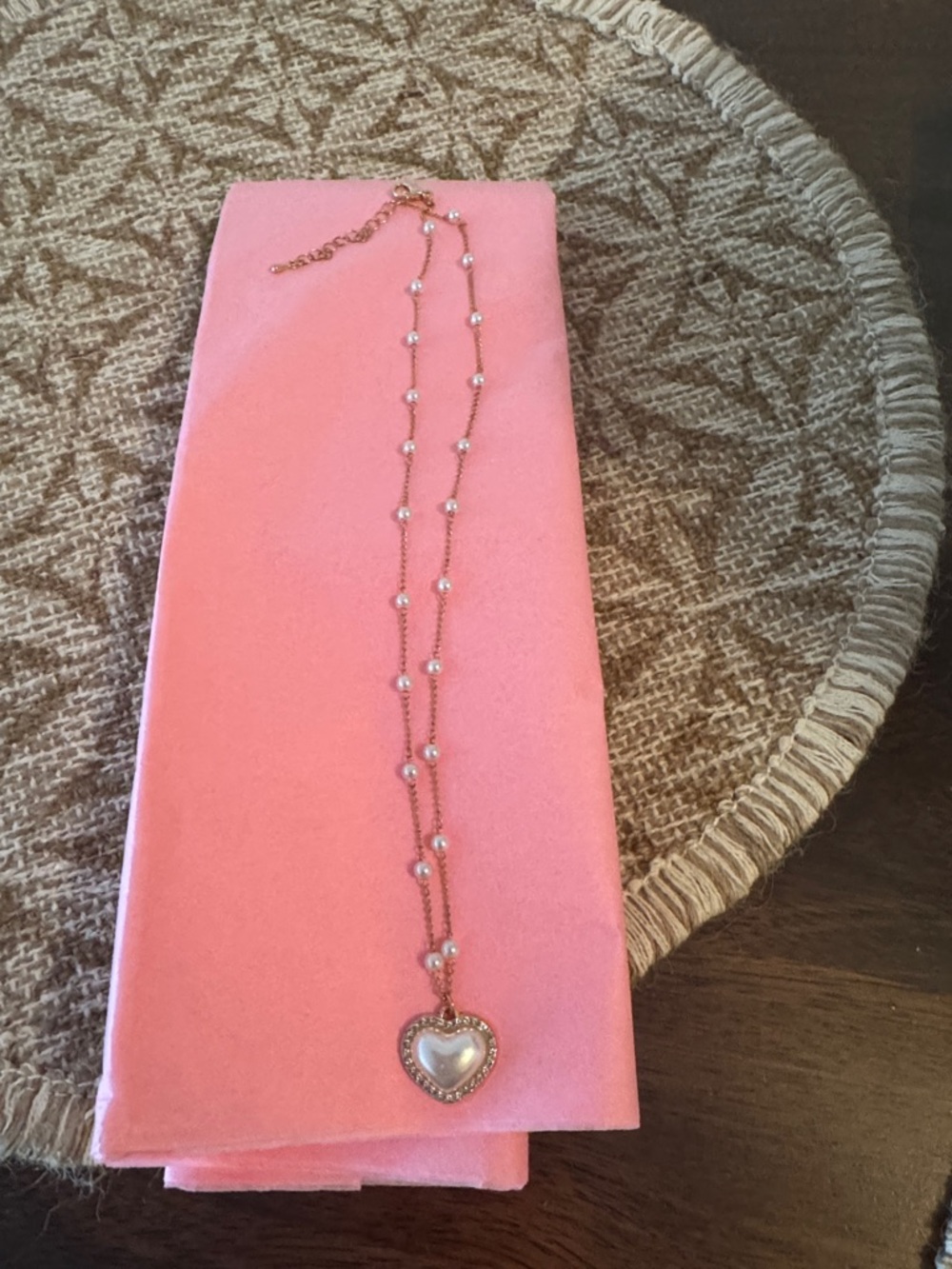 Rose Gold Heart Pendant Necklace with Pearled Chain